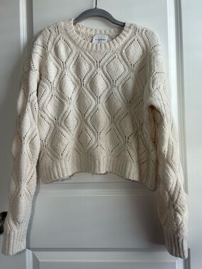 Pink Rose Cream Openwork Diamond Crewneck Sweater